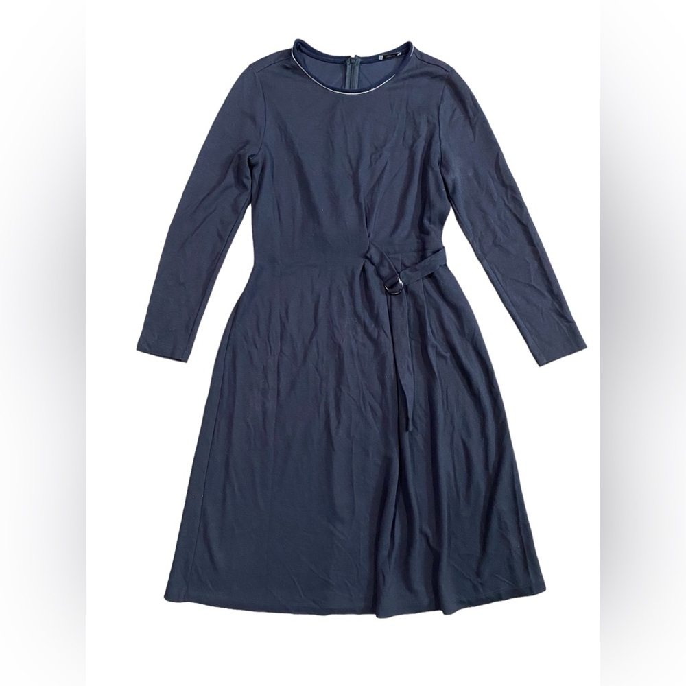 Peserico Women’s Wool Navy Blue Midi Dress Career Work Wear Medium